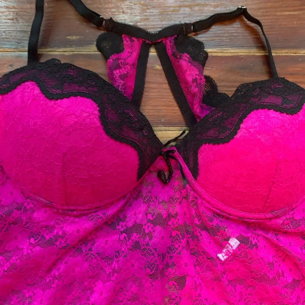 Seductive Wear Bright Pink Black Underwire Push Dress Babydoll by Cinema Etoile - Picture 3 of 12